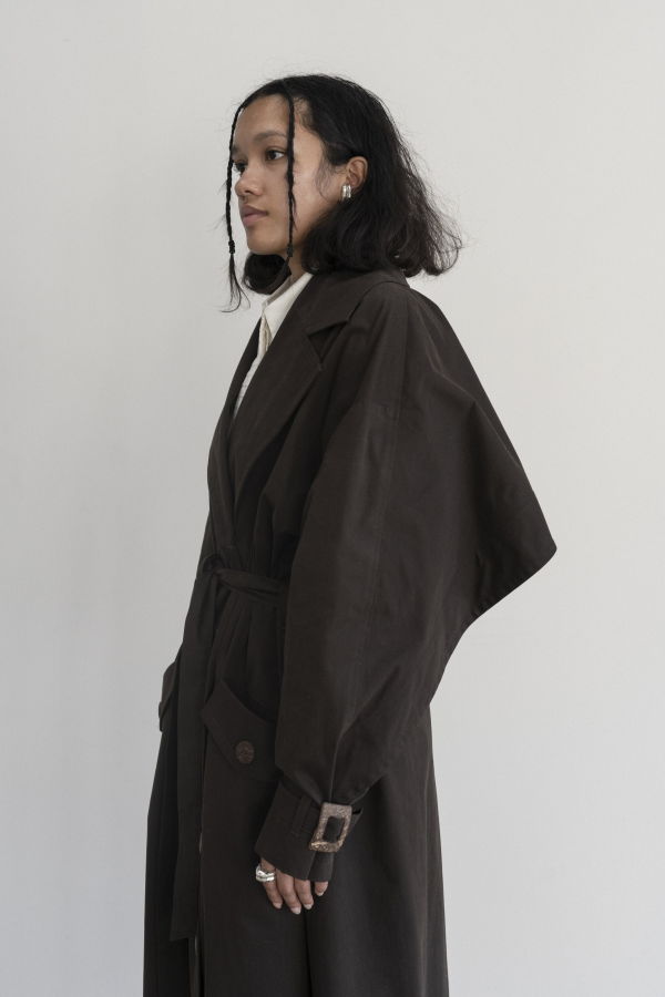 K M by L A N G E Vishenka Cotton Trench Coat - Chocolate