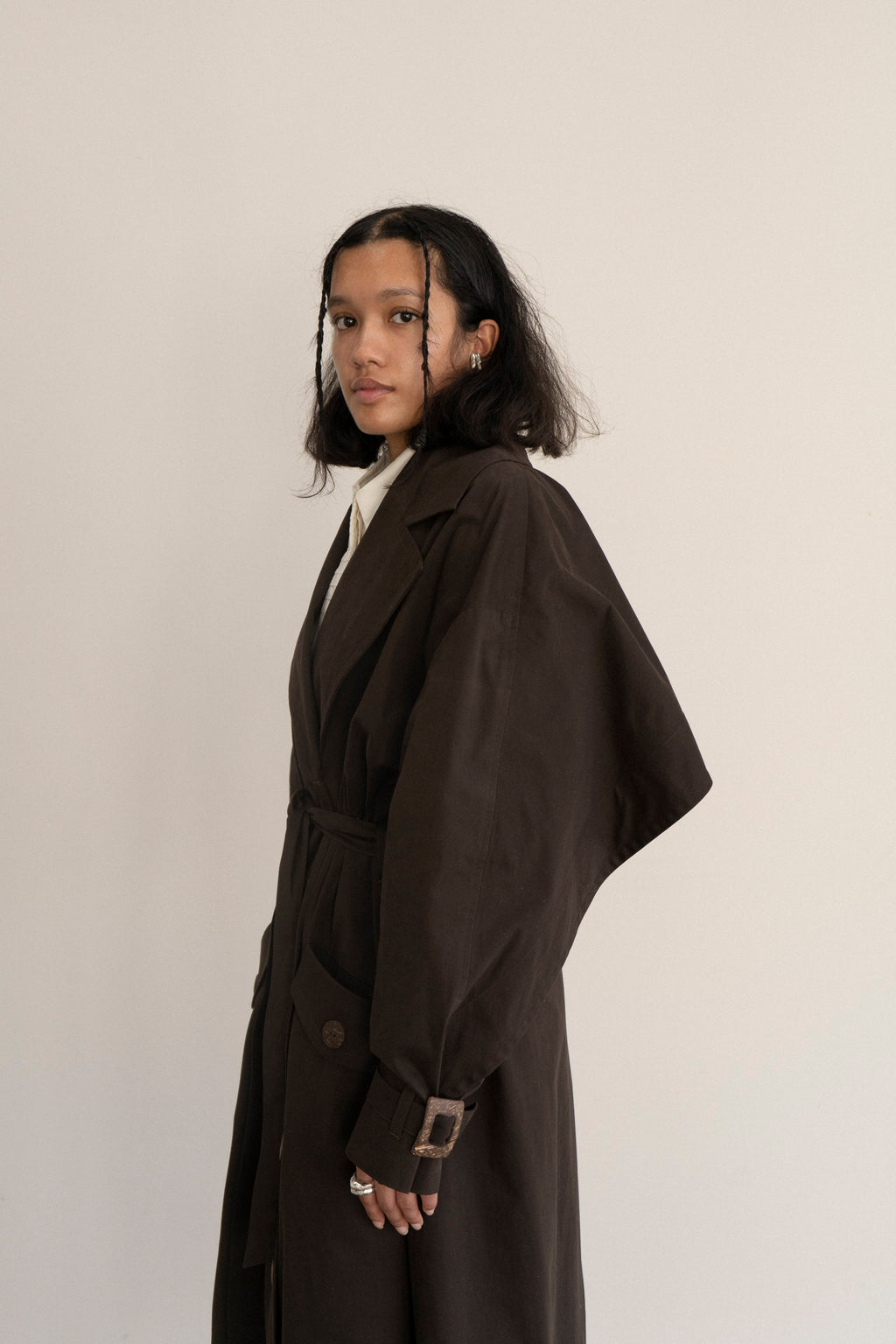 K M by L A N G E Vishenka Cotton Trench Coat - Chocolate