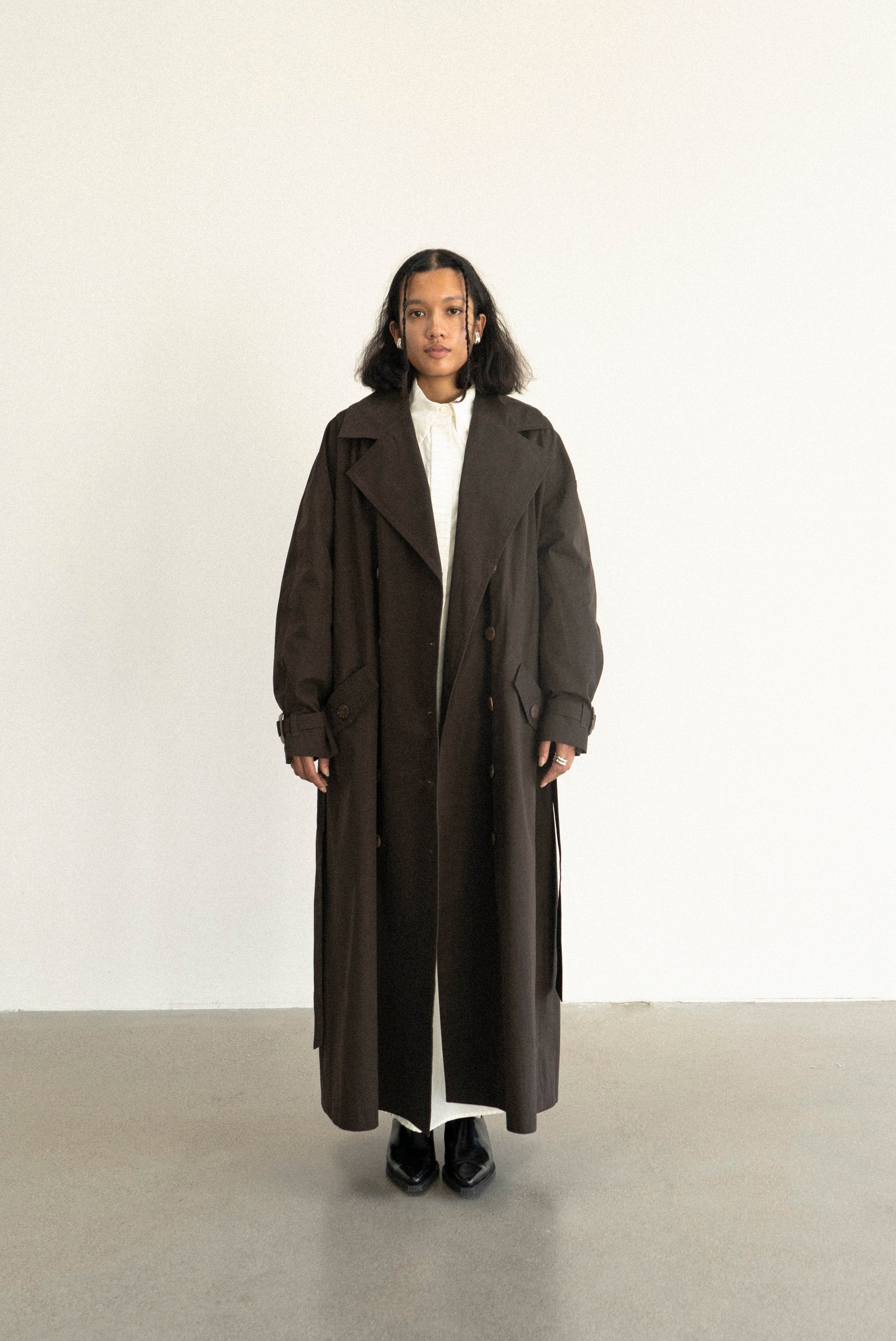 K M by L A N G E Vishenka Cotton Trench Coat - Chocolate