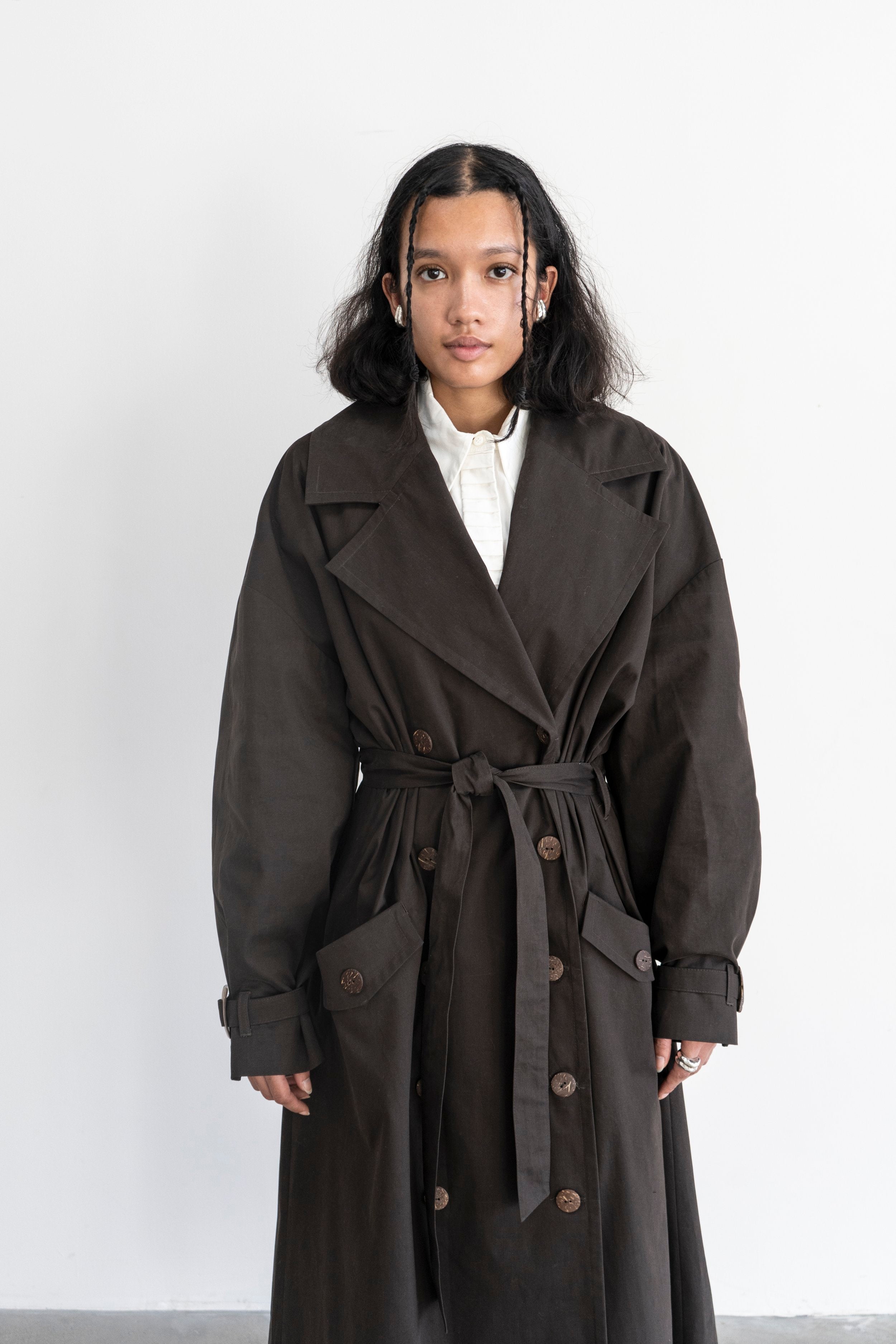 K M by L A N G E Vishenka Cotton Trench Coat - Chocolate