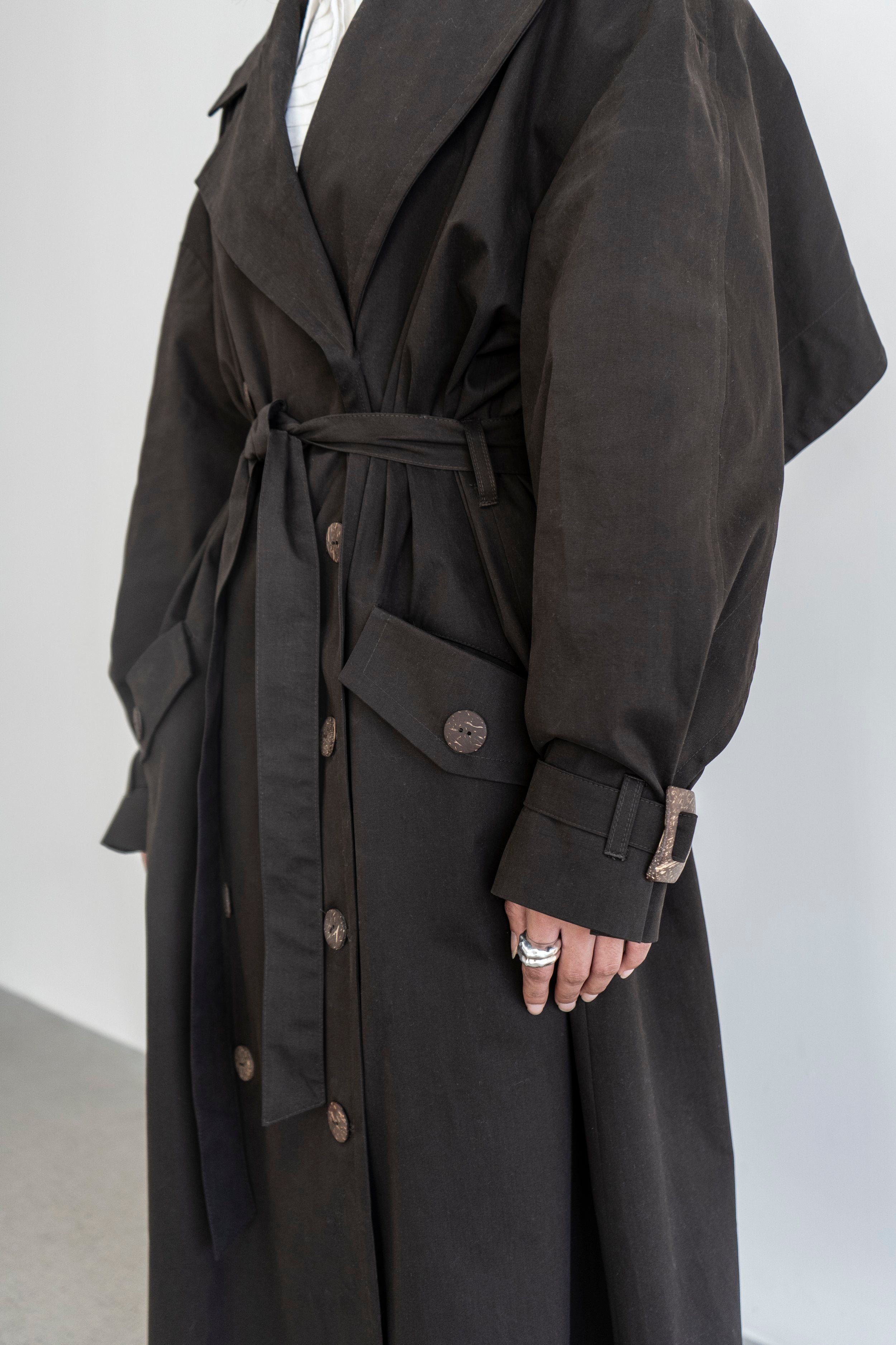 K M by L A N G E Vishenka Cotton Trench Coat - Chocolate
