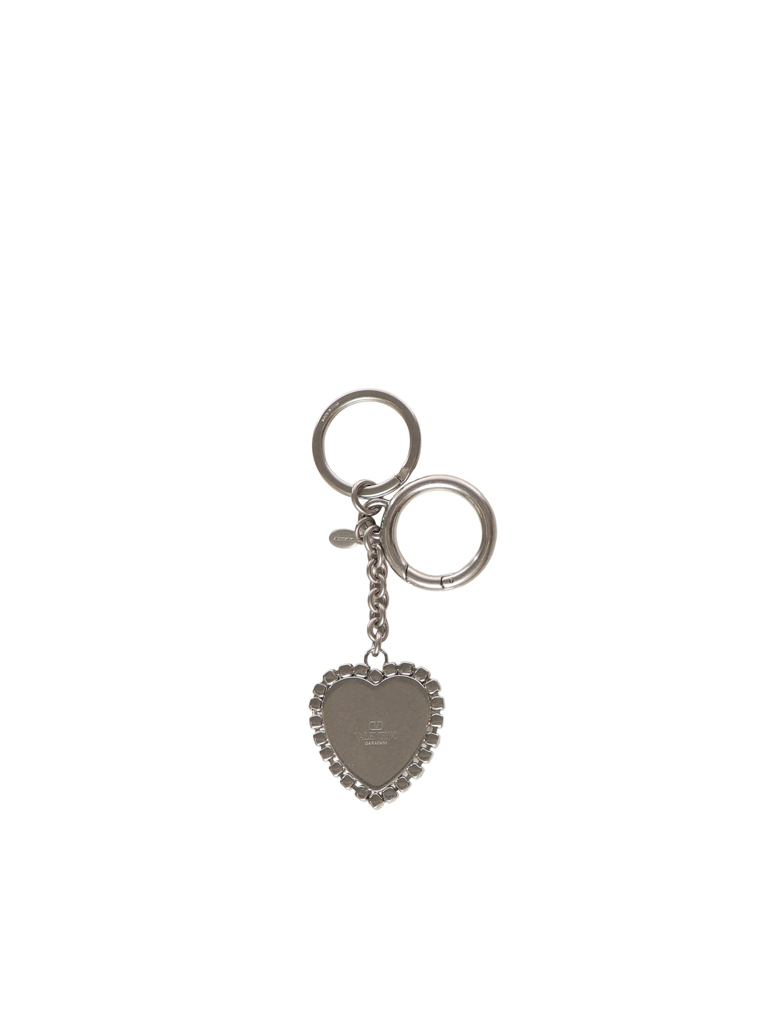 Valentino Garavani Coeur Hyperbole Bag Charm With Keychain - Palladium/Crystal