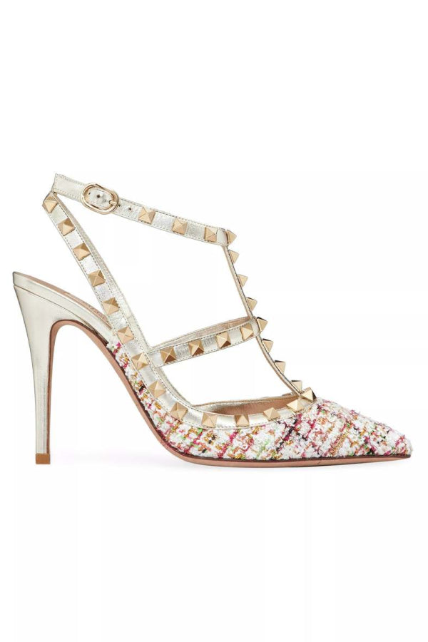 Valentino Garavani Women's Rockstud Tweed 100MM Straps Pumps - Multi