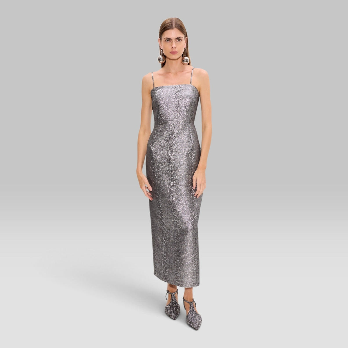 Simon Miller Verdelle Metallic Midi Dress - Pewter