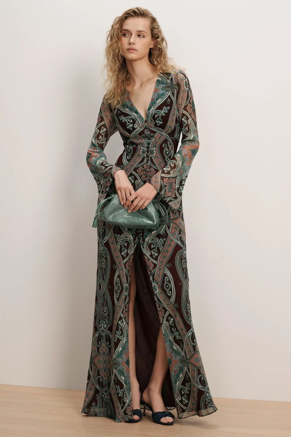 Veronica Beard Daciana Silk Maxi Dress - Raisin Multi