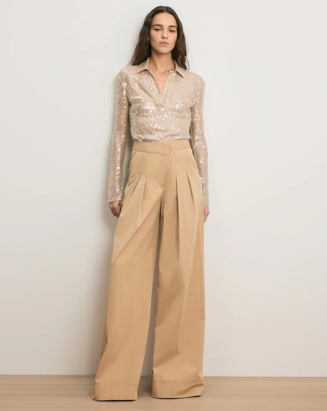 Veronica Beard Heron Crossover Waistband Pants - Khaki
