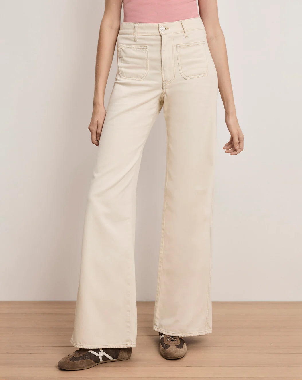 Veronica Beard Kasey Patch-Pocket Wide-Leg Jeans - Ecru
