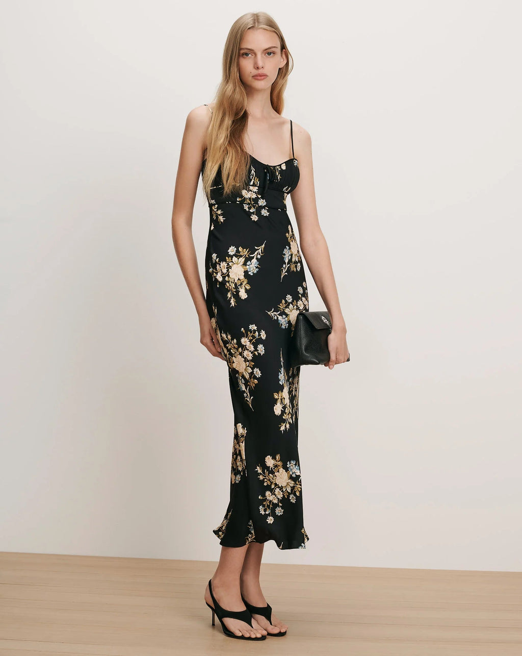 Veronica Beard Kieren Floral Slip Dress - Black Multi