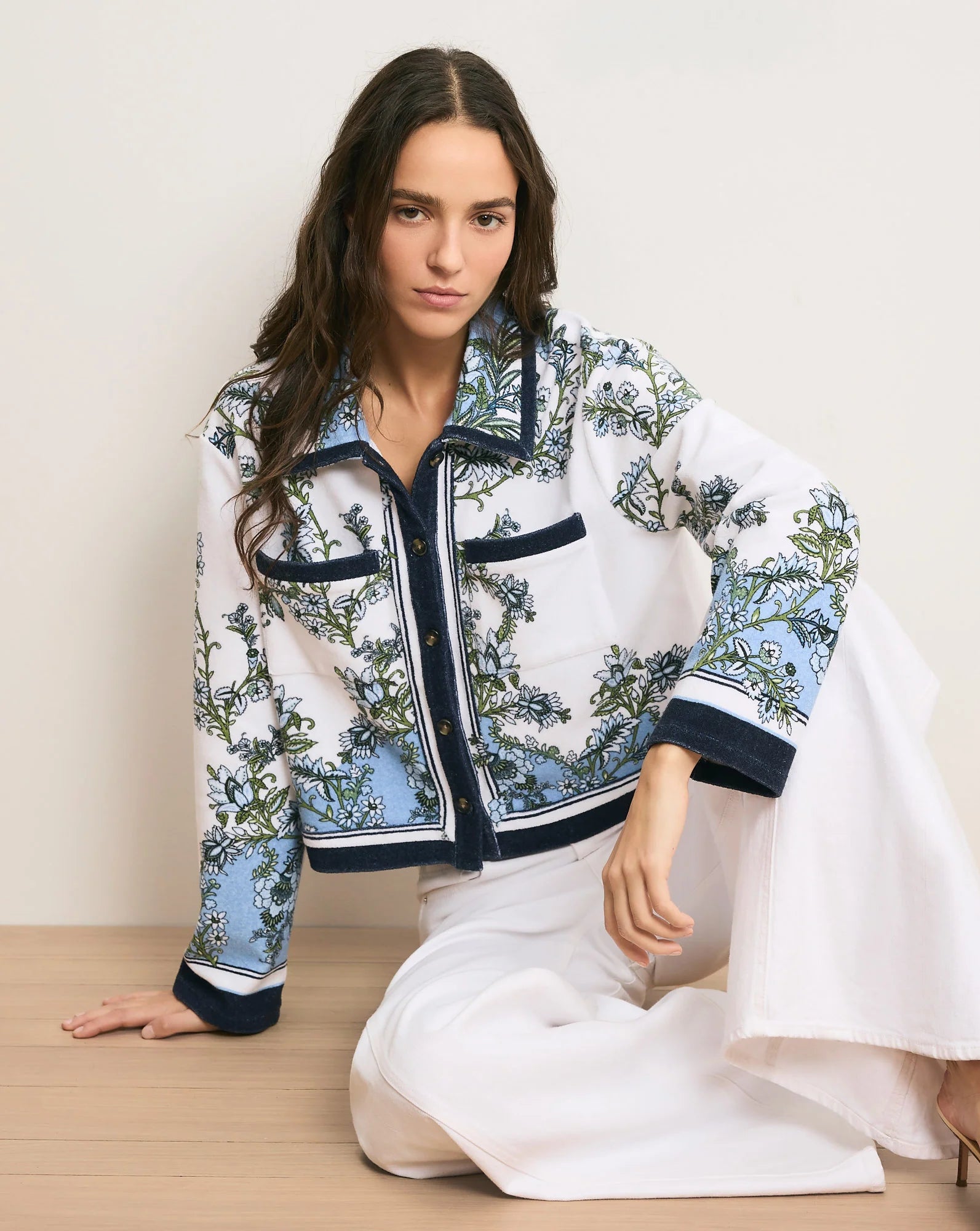 Veronica Beard Novelle Terry Button-Down Cardigan Shirt