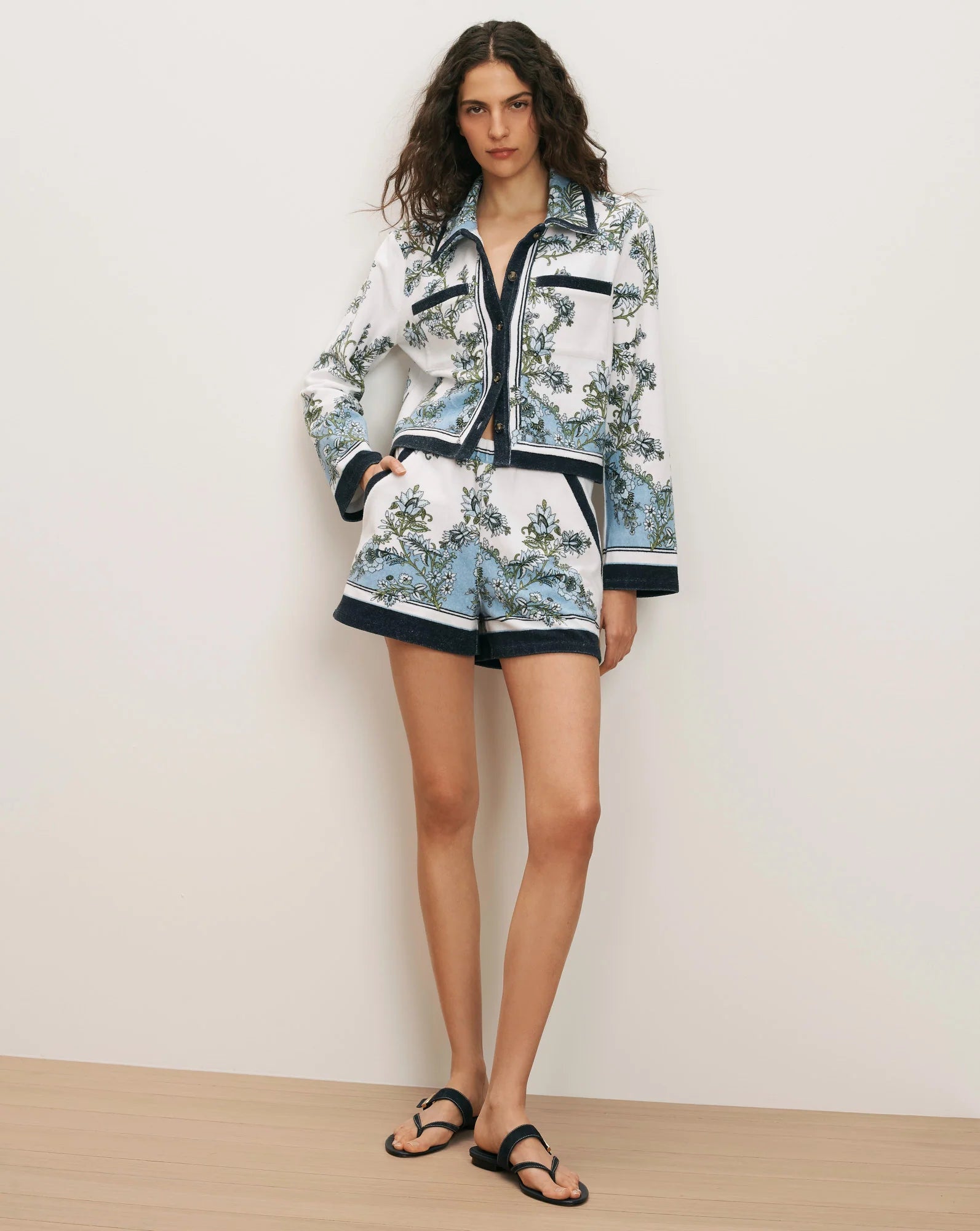 Veronica Beard Novelle Terry Button-Down Cardigan Shirt