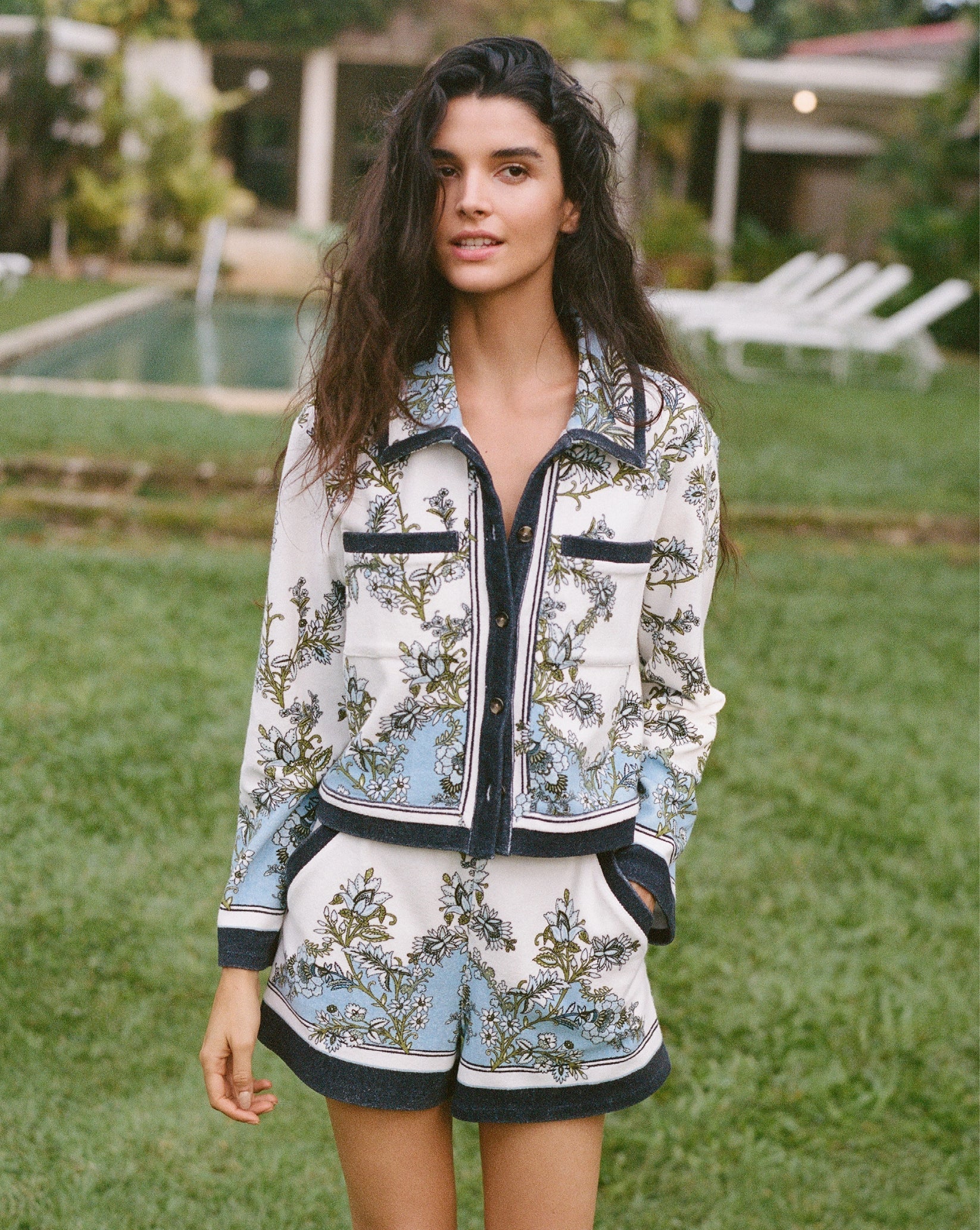 Veronica Beard Novelle Terry Button-Down Cardigan Shirt