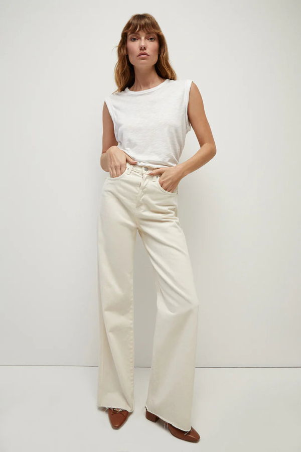 Veronica Beard Taylor High Rise Wide Leg Jeans - Ecru