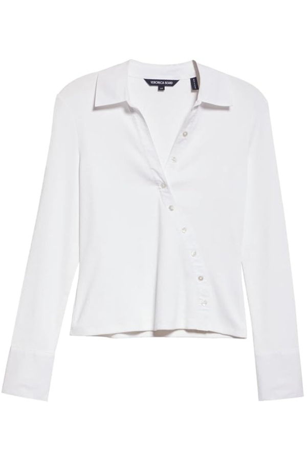 Veronica Beard Brenner Asymmetric Button Top - White