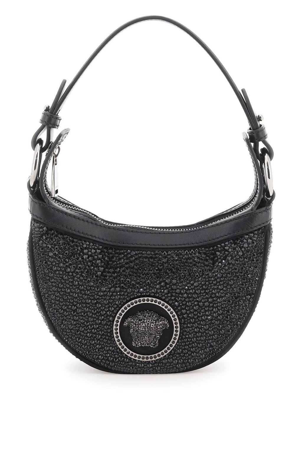 Versace Crystal Repeat Mini Hobo Bag - Black Ruthenium