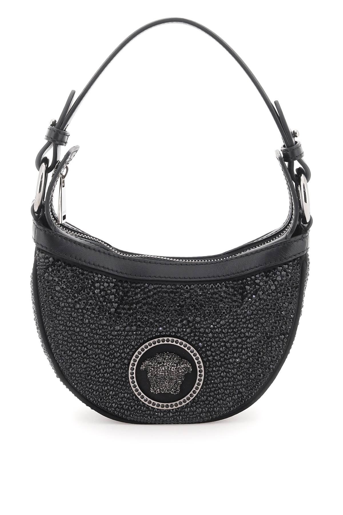 Versace Crystal Repeat Mini Hobo Bag - Black Ruthenium