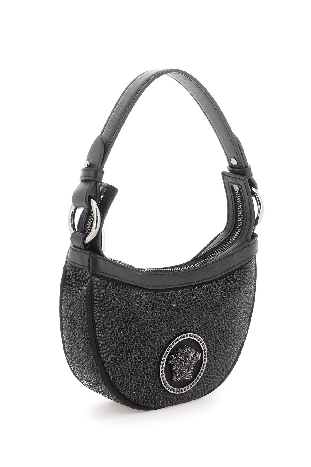 Versace Crystal Repeat Mini Hobo Bag - Black Ruthenium