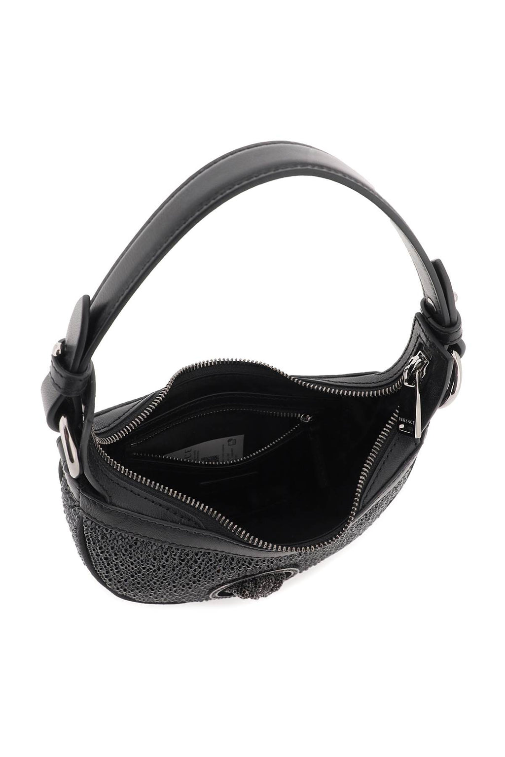 Versace Crystal Repeat Mini Hobo Bag - Black Ruthenium