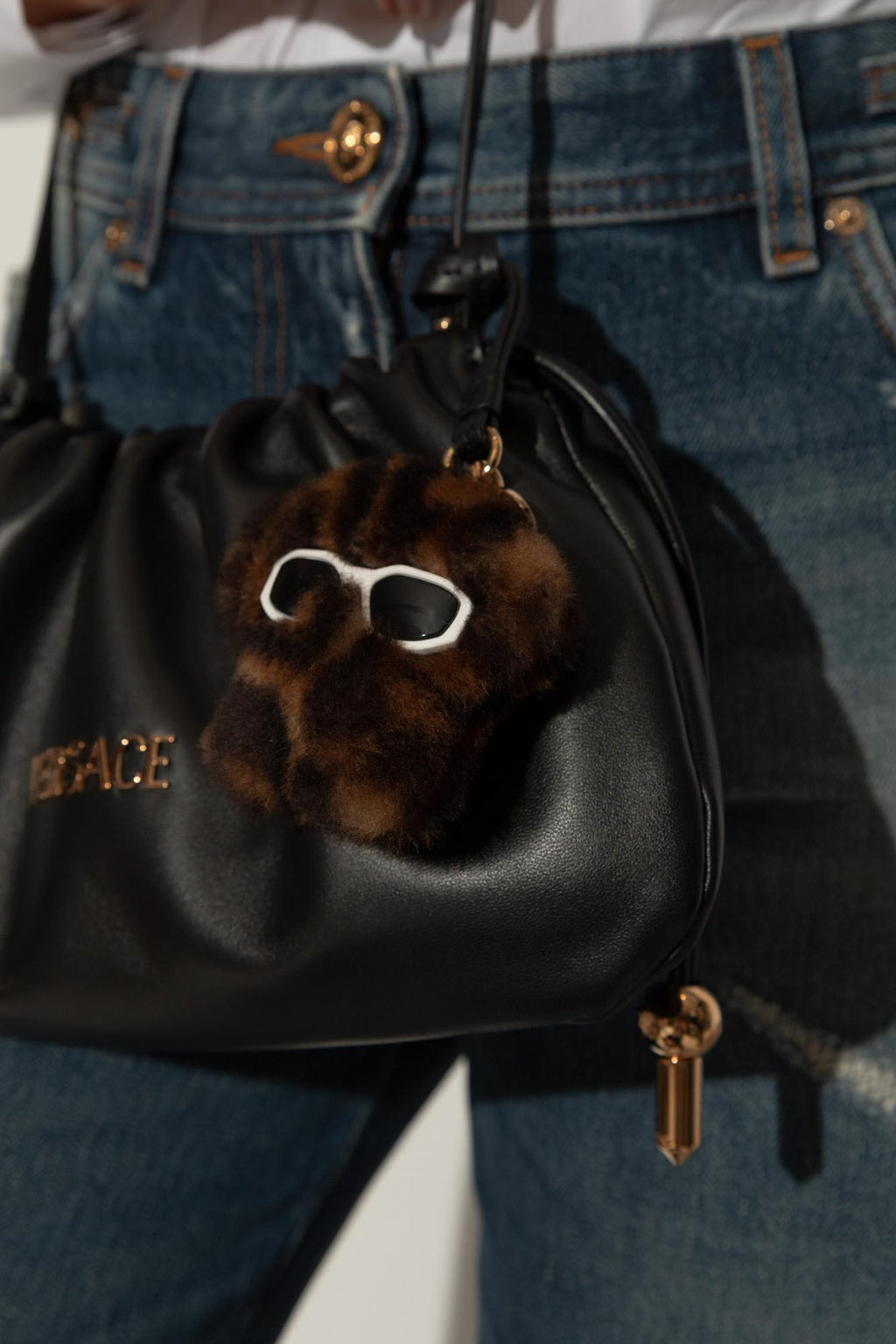 Versace Furry Bag Charm - Brown