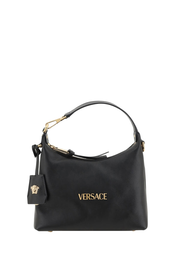 Versace Hobo Tag Handbag - Black-Versace Gold