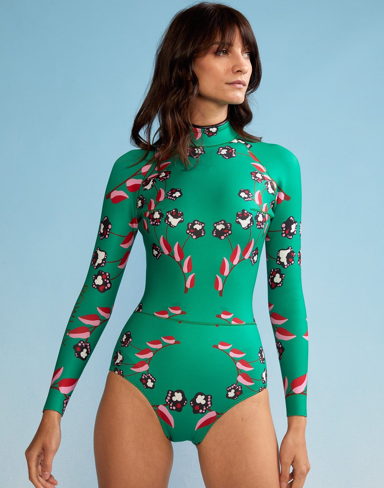 Vine Floral High Cut Wetsuit - Green Vine Floral
