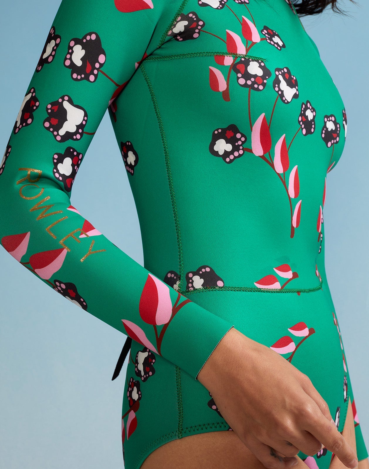 Vine Floral High Cut Wetsuit - Green Vine Floral