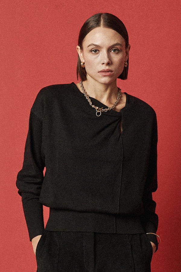 Maison De Ines Viscose Drape Knit Top - Classic Black