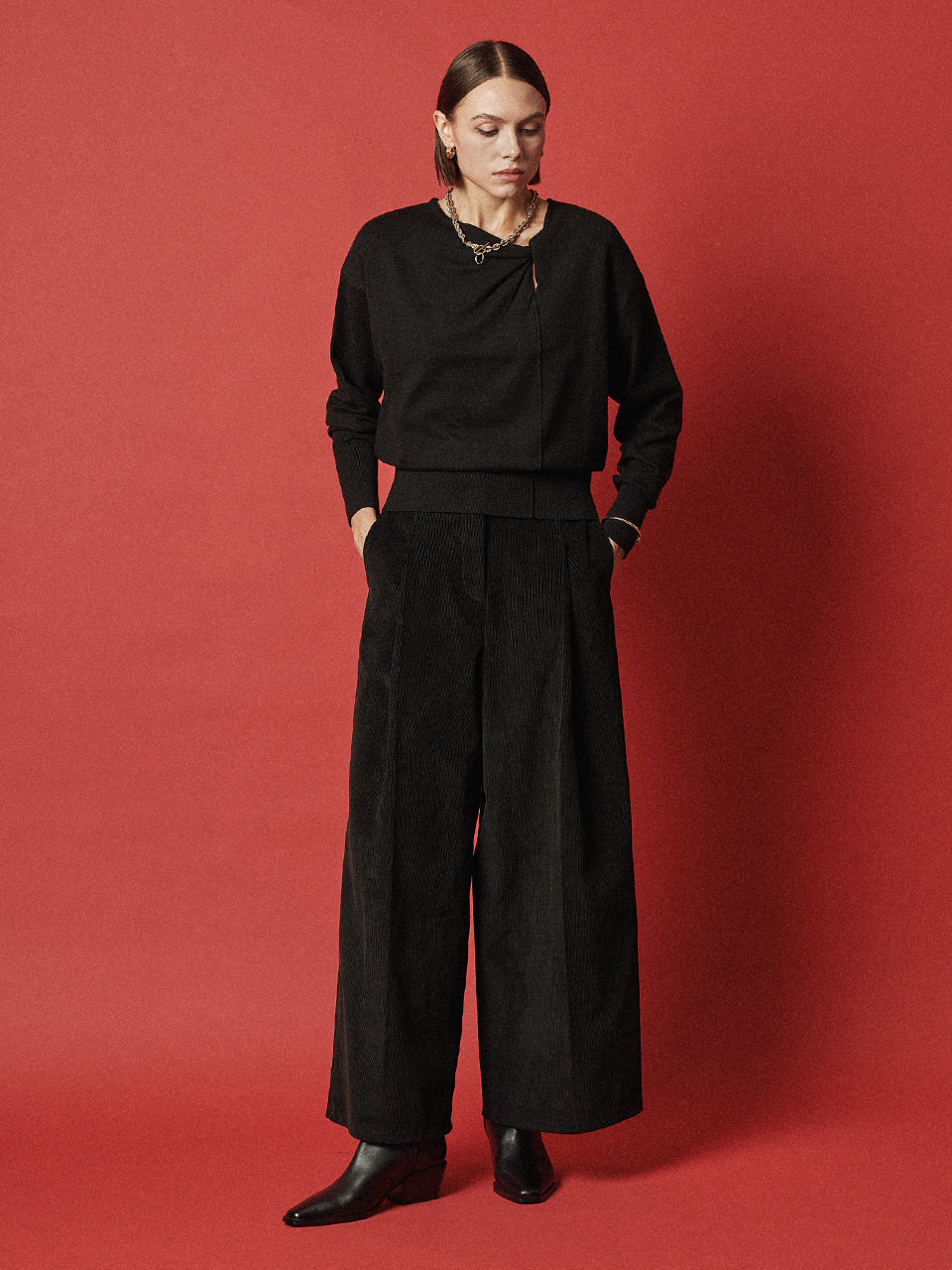 Maison De Ines Viscose Drape Knit Top - Classic Black