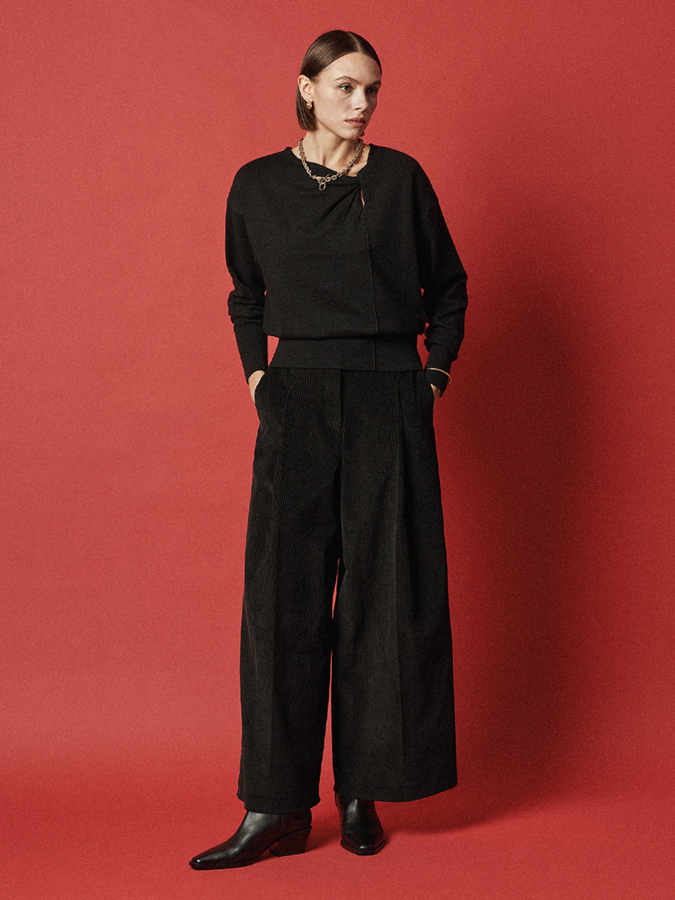 Maison De Ines Viscose Drape Knit Top - Classic Black