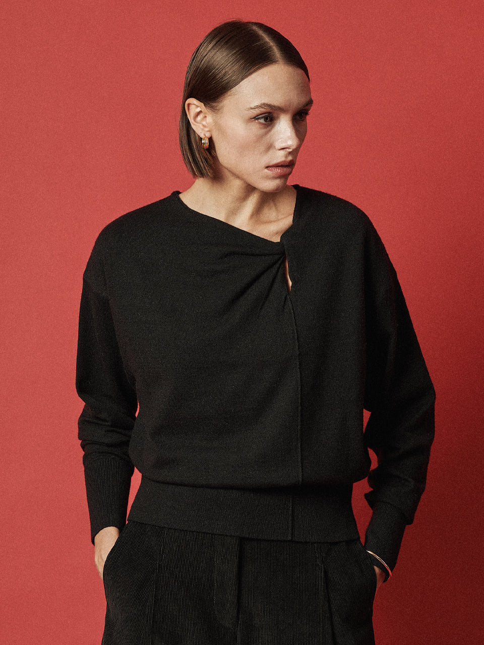 Maison De Ines Viscose Drape Knit Top - Classic Black