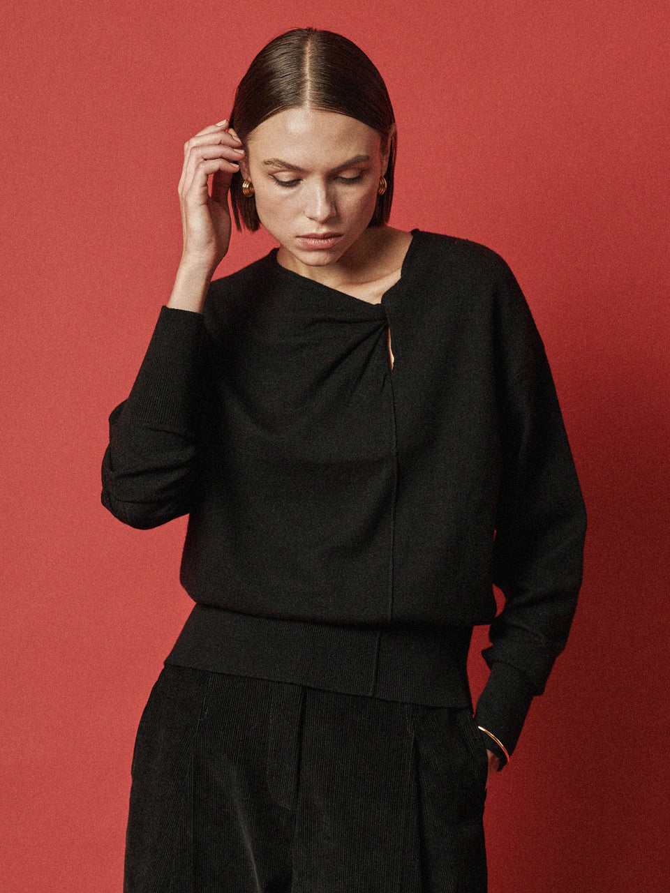 Maison De Ines Viscose Drape Knit Top - Classic Black