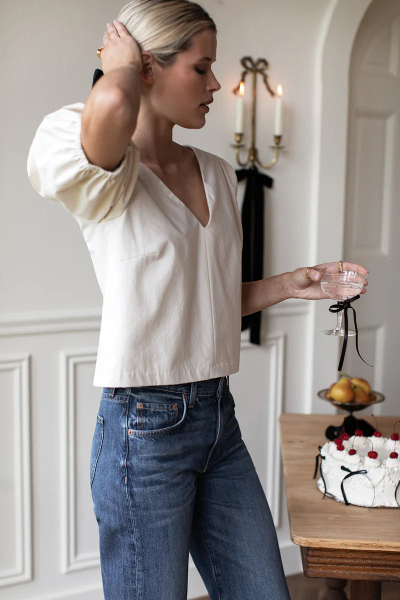 Emerson Fry Viscose V Top - Swan