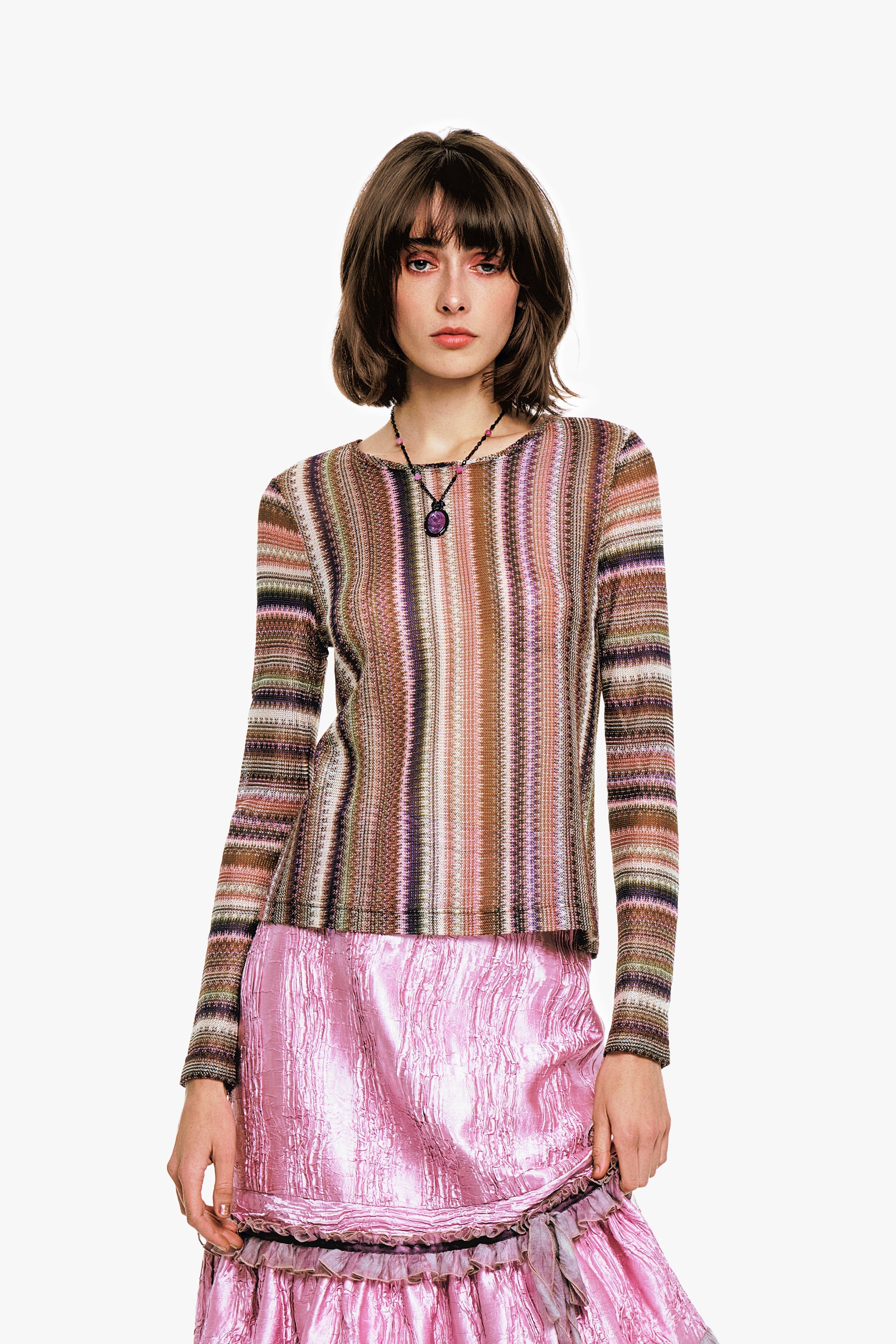 Anna Sui Wavy Chevron Knit Long Sleeve Stripe Top