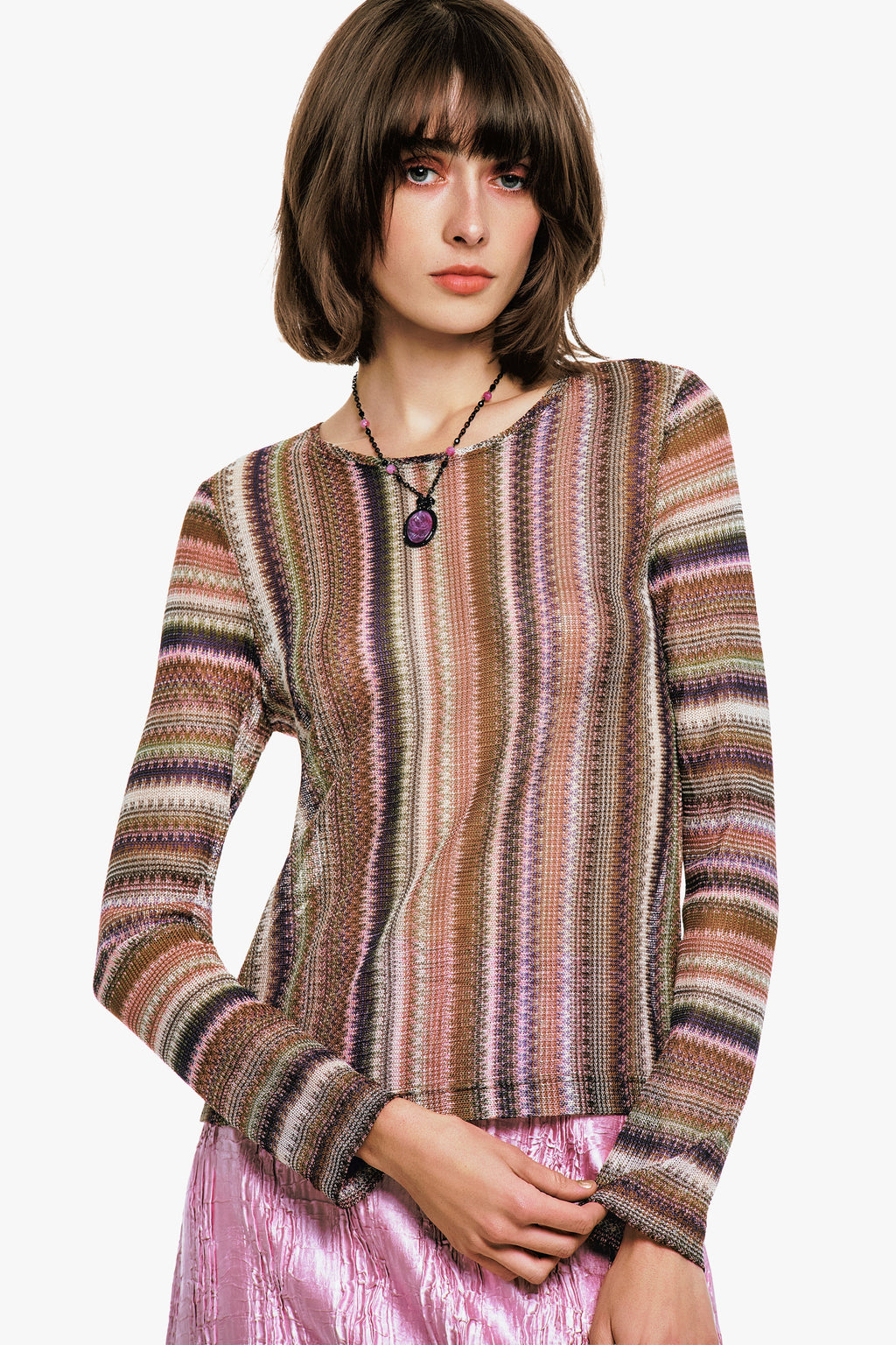 Anna Sui Wavy Chevron Knit Long Sleeve Stripe Top