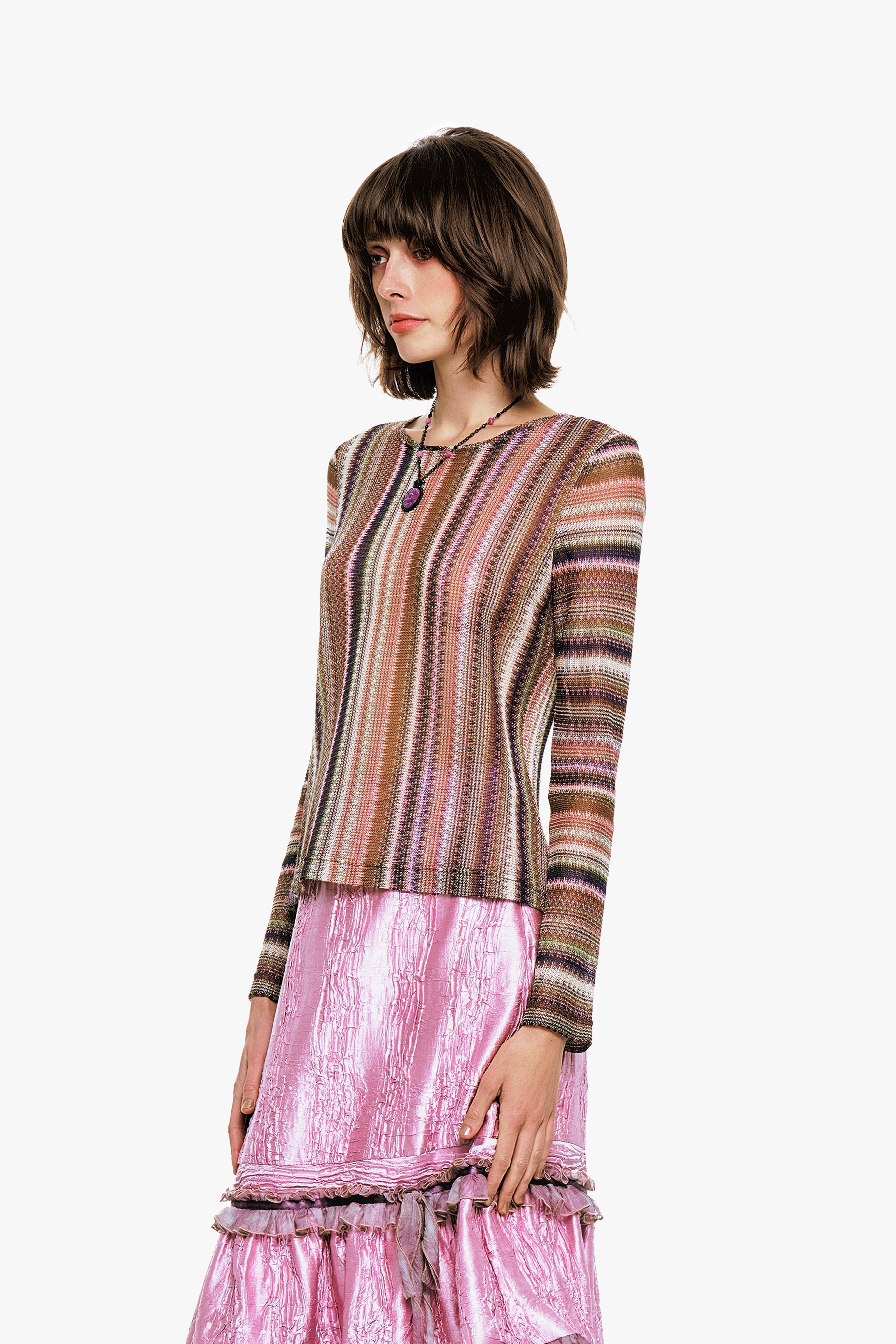 Anna Sui Wavy Chevron Knit Long Sleeve Stripe Top