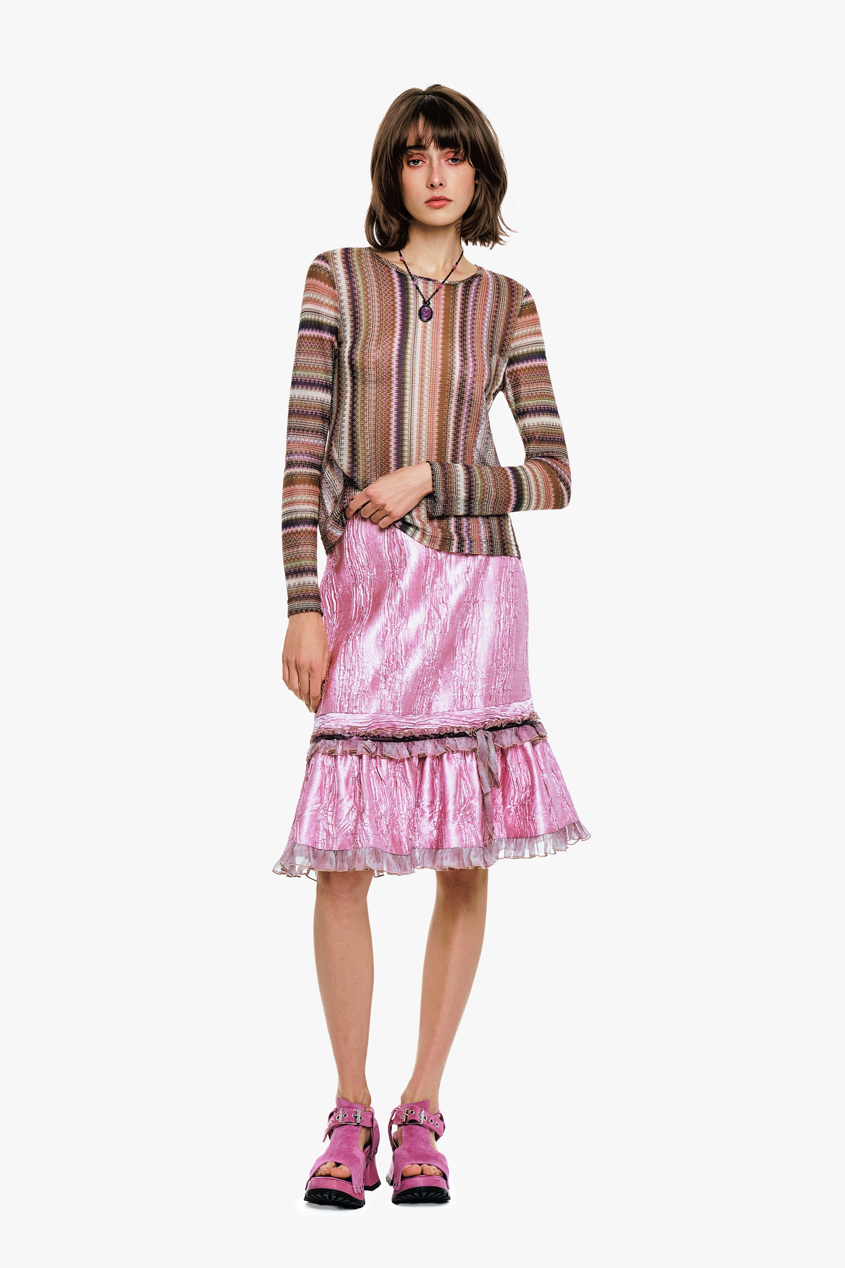 Anna Sui Wavy Chevron Knit Long Sleeve Stripe Top