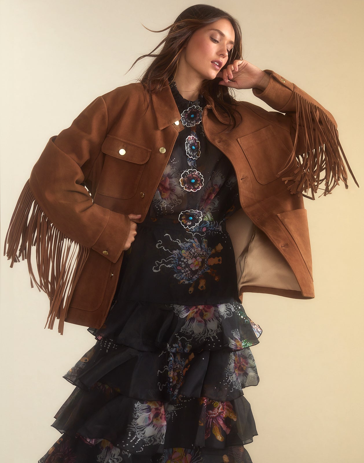 Cynthia Rowley Westward Fringe Suede Jacket - Chestnut Brown