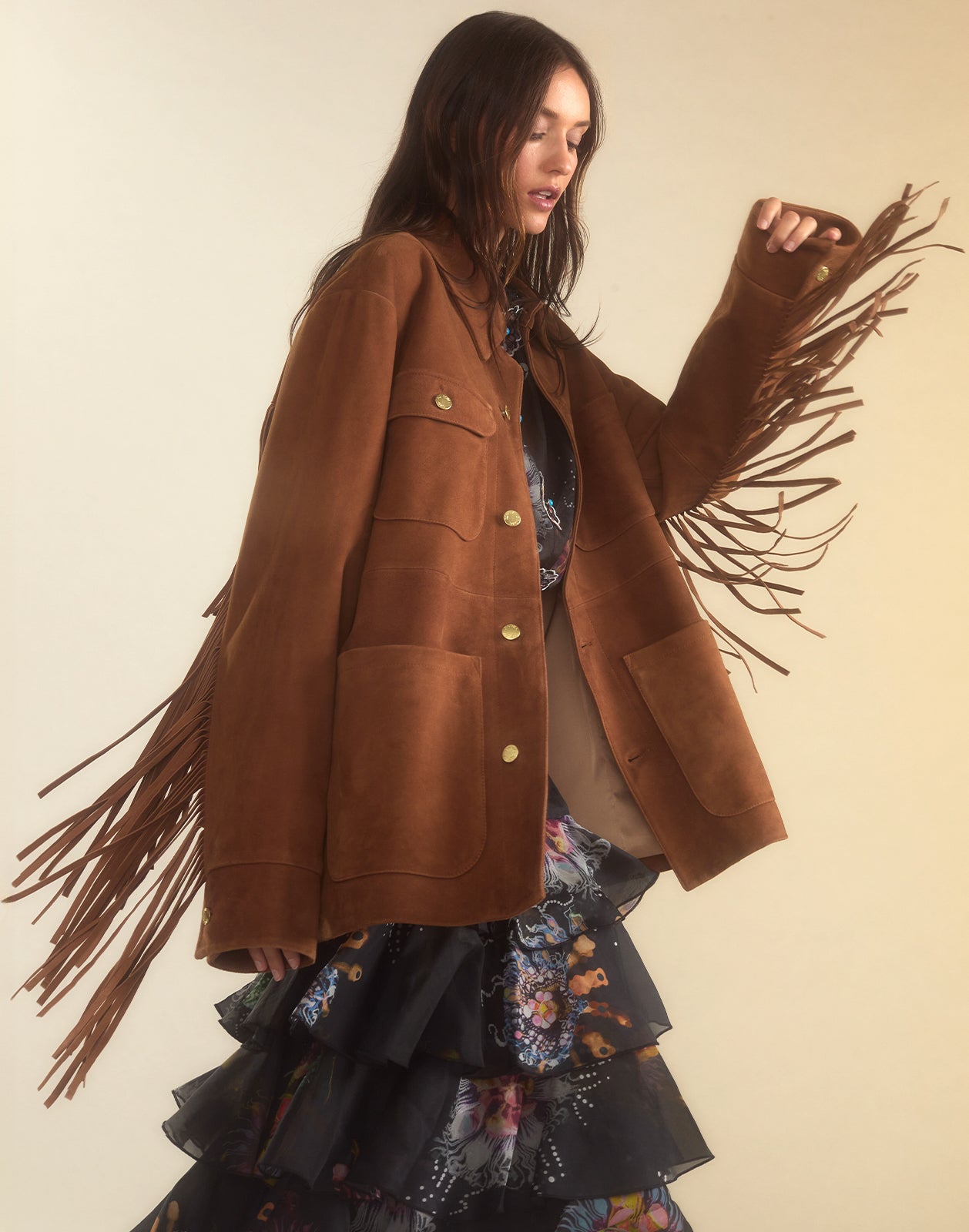 Cynthia Rowley Westward Fringe Suede Jacket - Chestnut Brown