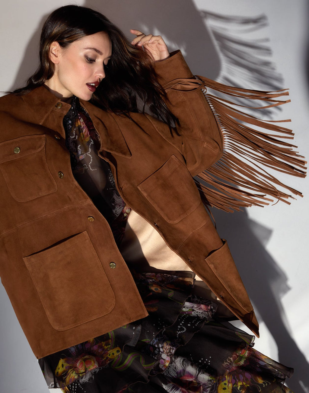 Cynthia Rowley Westward Fringe Suede Jacket - Chestnut Brown
