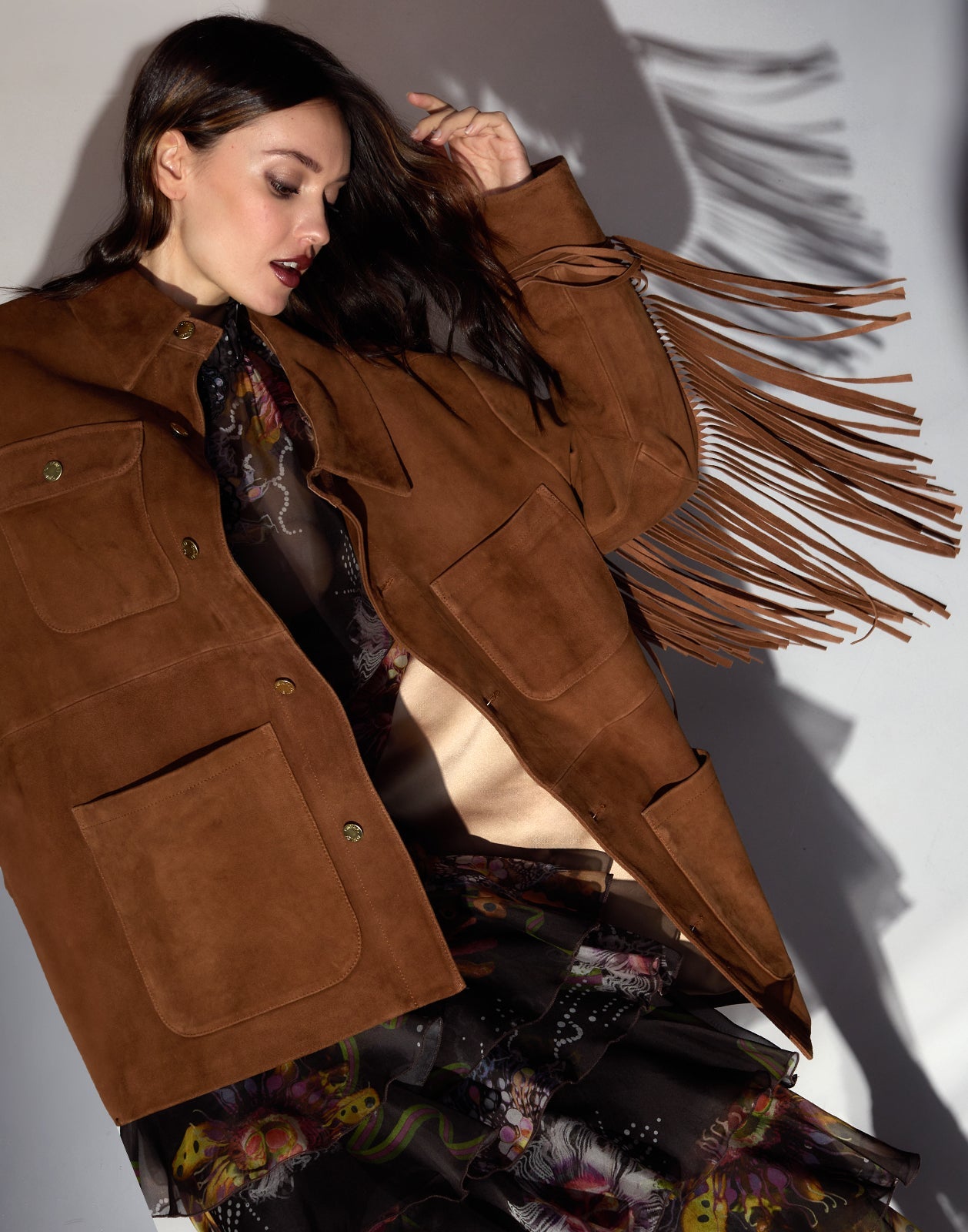 Cynthia Rowley Westward Fringe Suede Jacket - Chestnut Brown