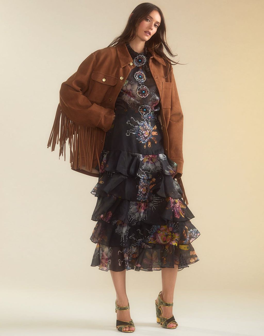 Cynthia Rowley Westward Fringe Suede Jacket - Chestnut Brown