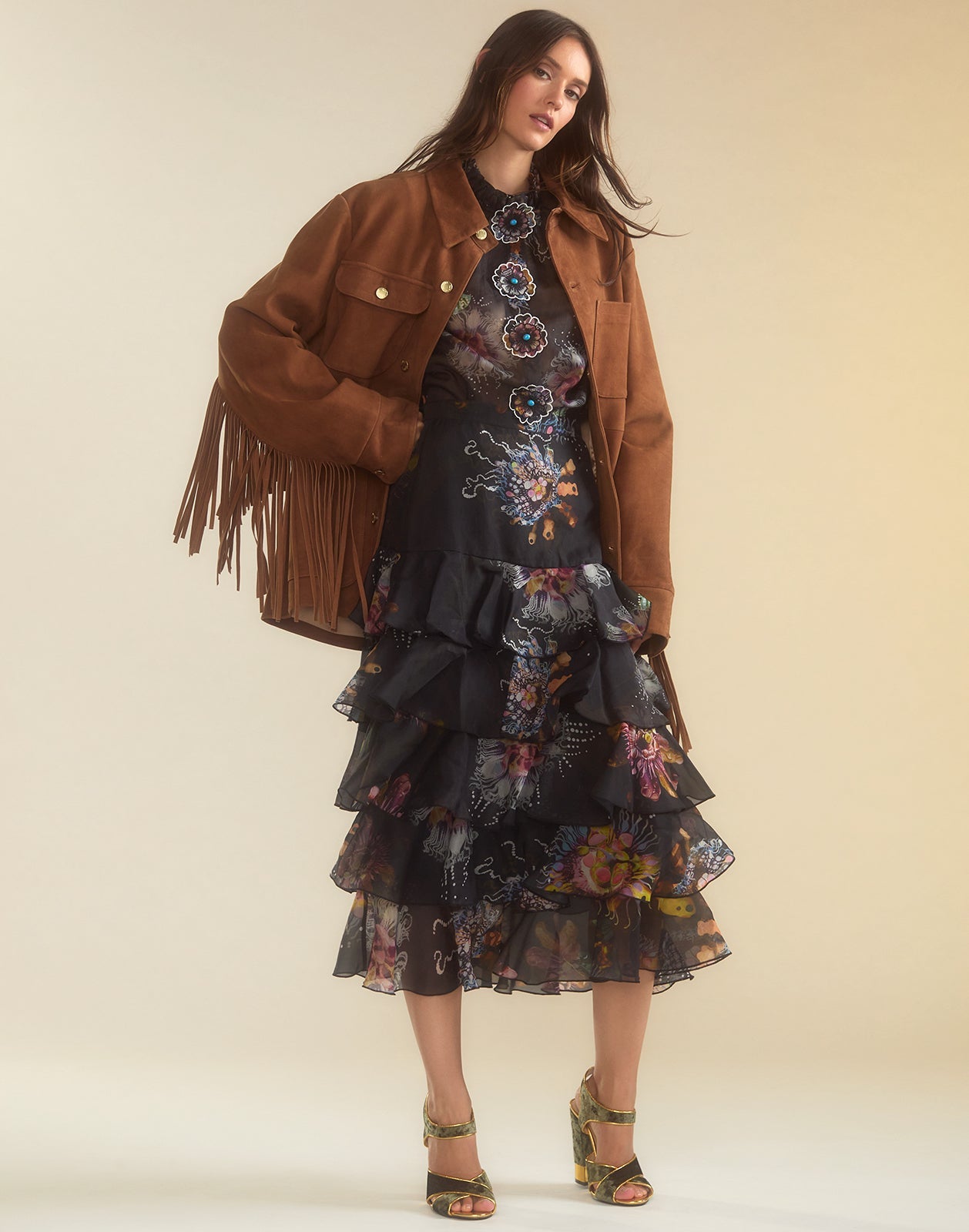 Cynthia Rowley Westward Fringe Suede Jacket - Chestnut Brown
