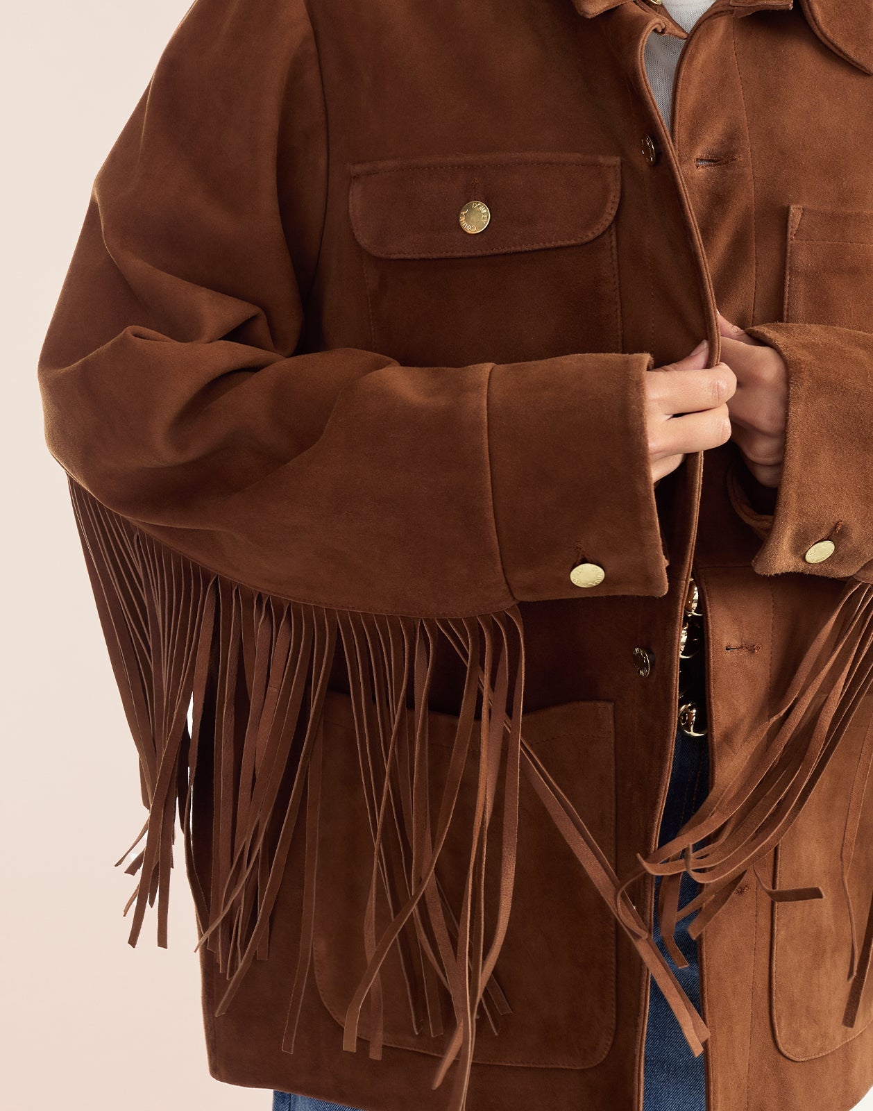 Cynthia Rowley Westward Fringe Suede Jacket - Chestnut Brown