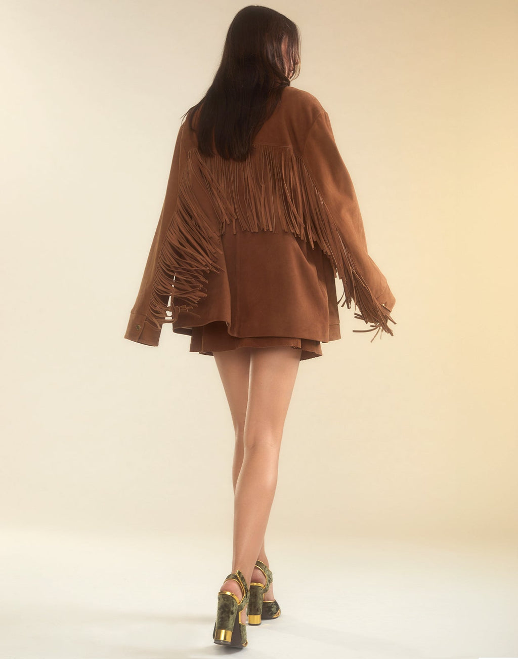 Cynthia Rowley Westward Fringe Suede Jacket - Chestnut Brown