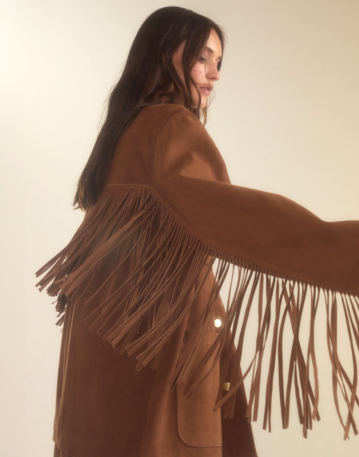 Cynthia Rowley Westward Fringe Suede Jacket - Chestnut Brown
