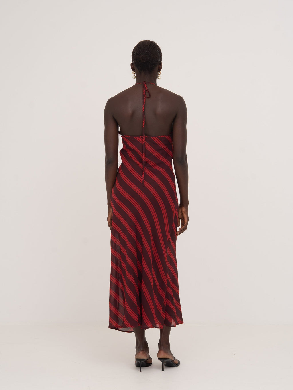 Carmensays Whispered Striped Long Occasion Dress - Burgundy/Red