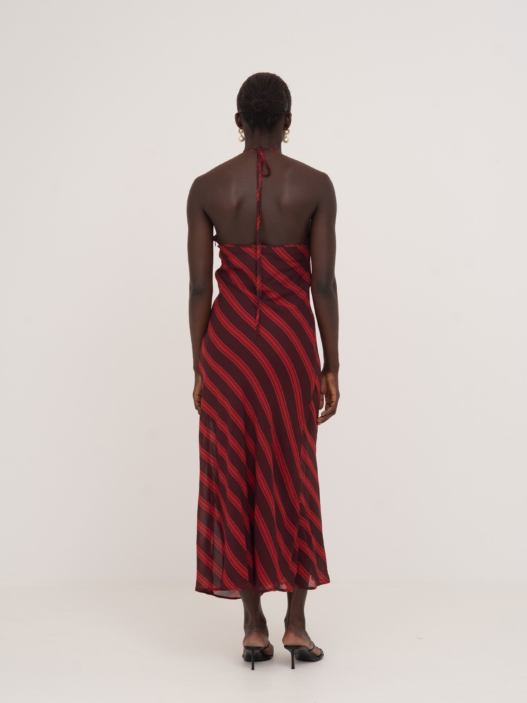 Carmensays Whispered Striped Long Occasion Dress - Burgundy/Red