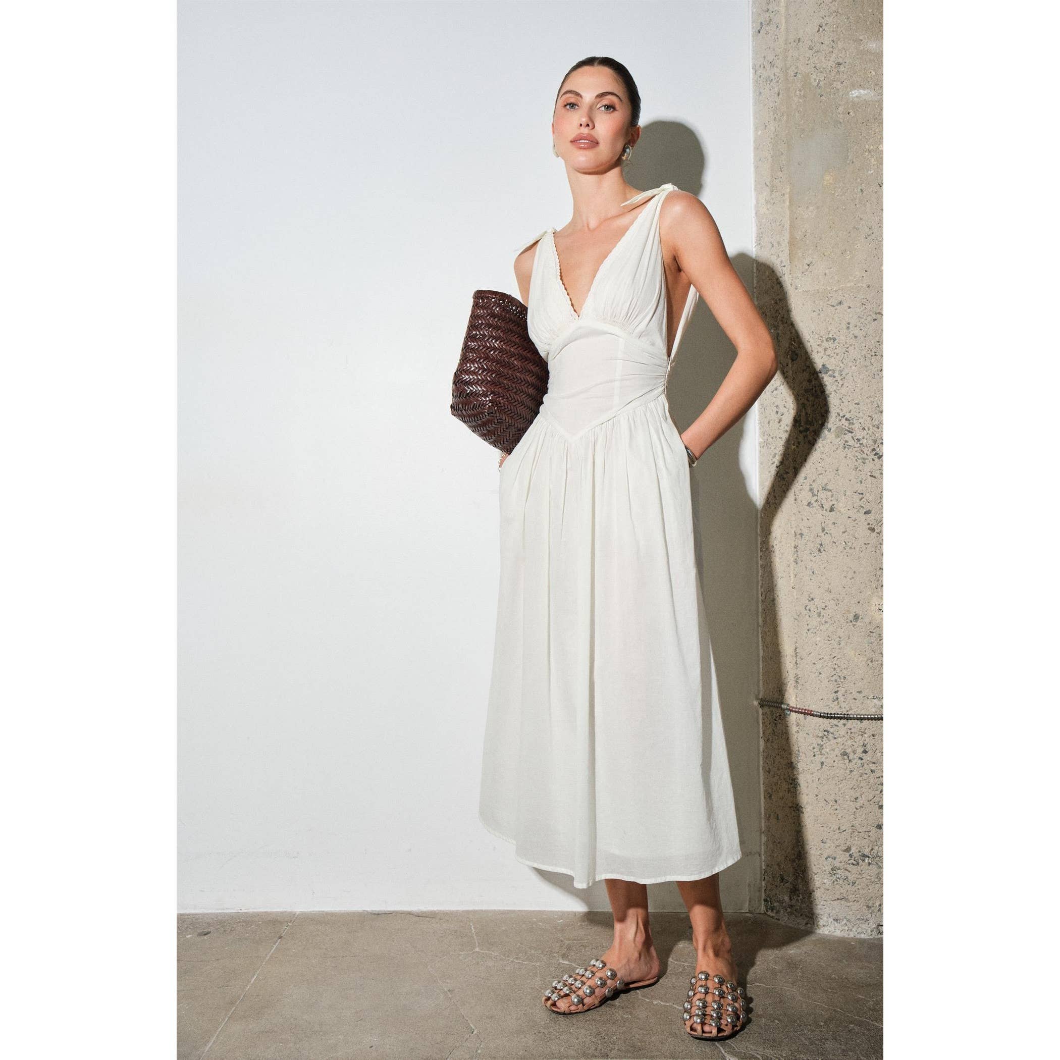 Loucia Biarritz Cotton Poplin Corset-Waist Maxi Dress