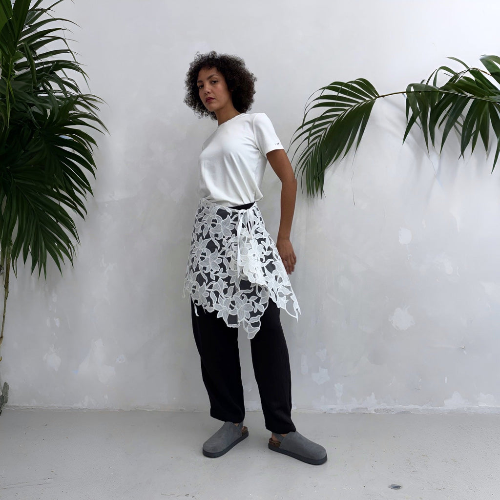 London Atelier Byproduct Floral 3D Lace Wrap-Tie Apron Skirt