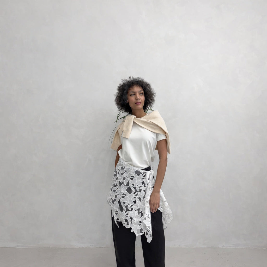 London Atelier Byproduct Floral 3D Lace Wrap-Tie Apron Skirt