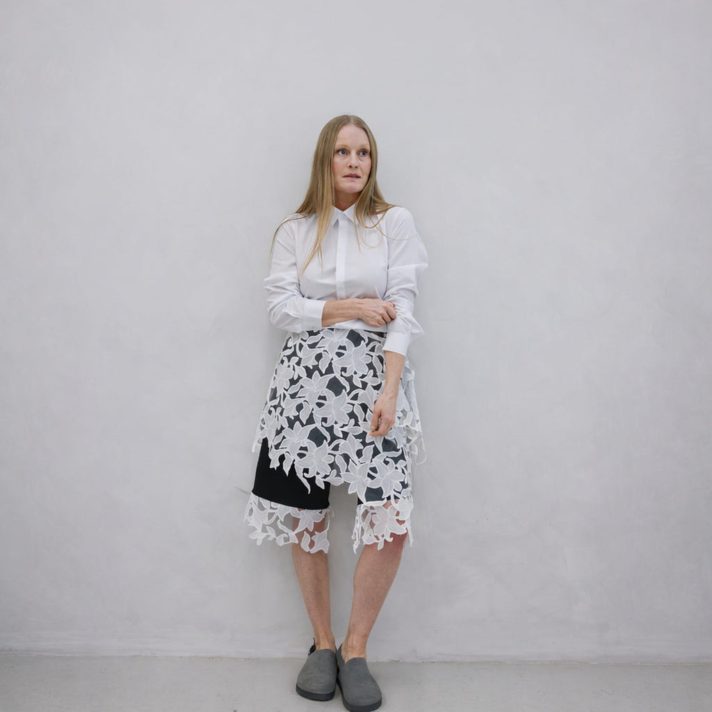 London Atelier Byproduct Floral 3D Lace Wrap-Tie Apron Skirt